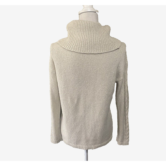Talbots Alpaca Wool Blend Cable Knit‎ Sweater Sz M Cream Metallic Cowl Neck NOTE - Picture 3 of 9